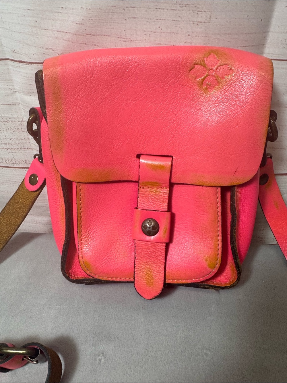 Patricia Nash Neon Pink Leather Crossbody with Front Flap